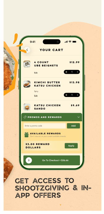 Shootz app cart — apply promos and reward dollars at checkout.