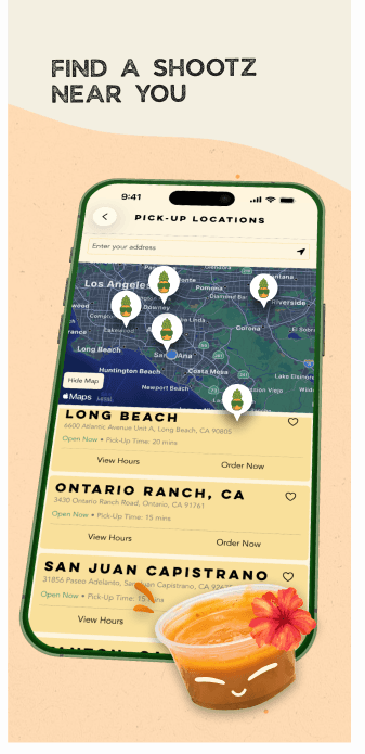 Shootz app pick-up locations map across Southern California.