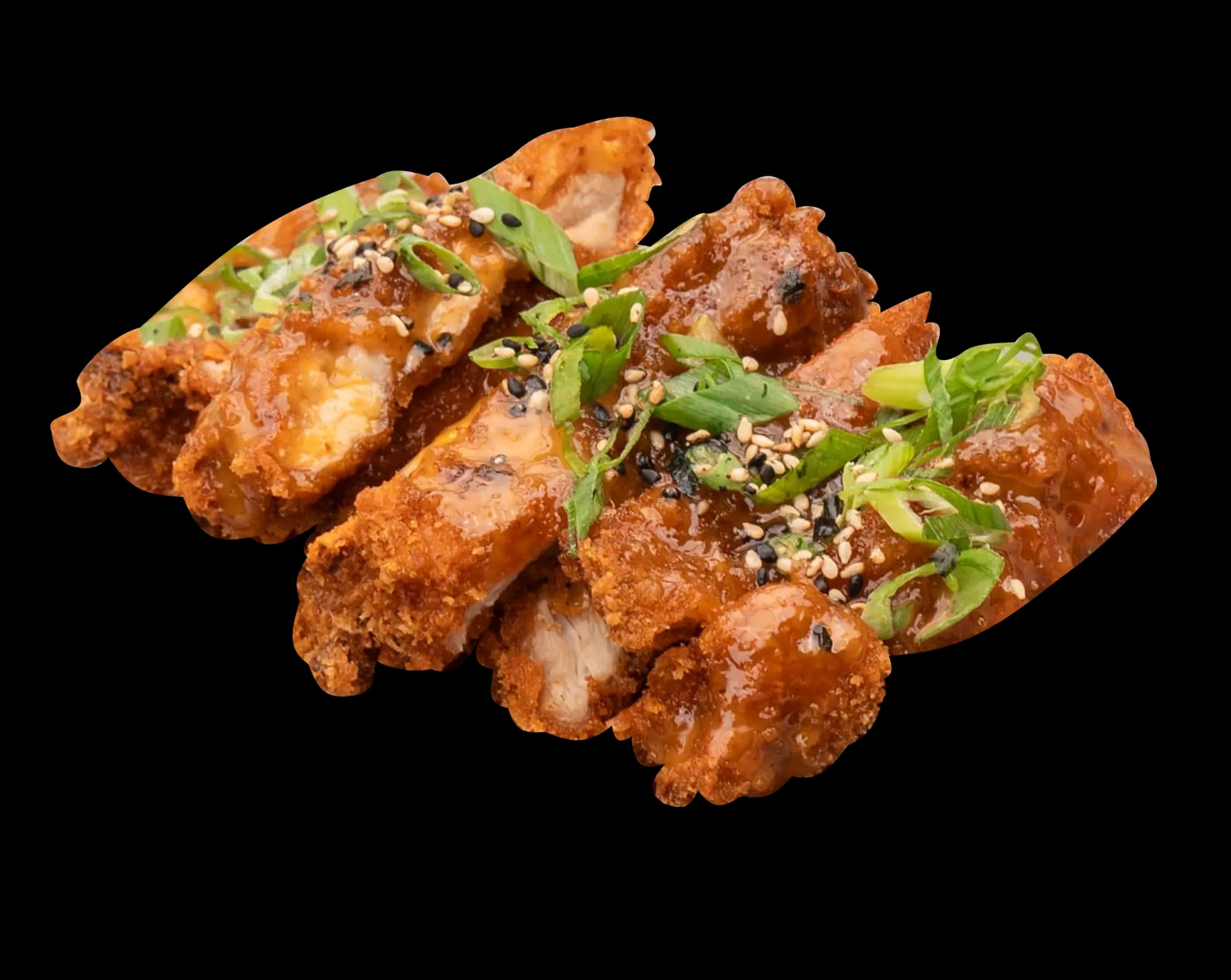 Kimchi Butter chicken katsu topped with green onion and sesame