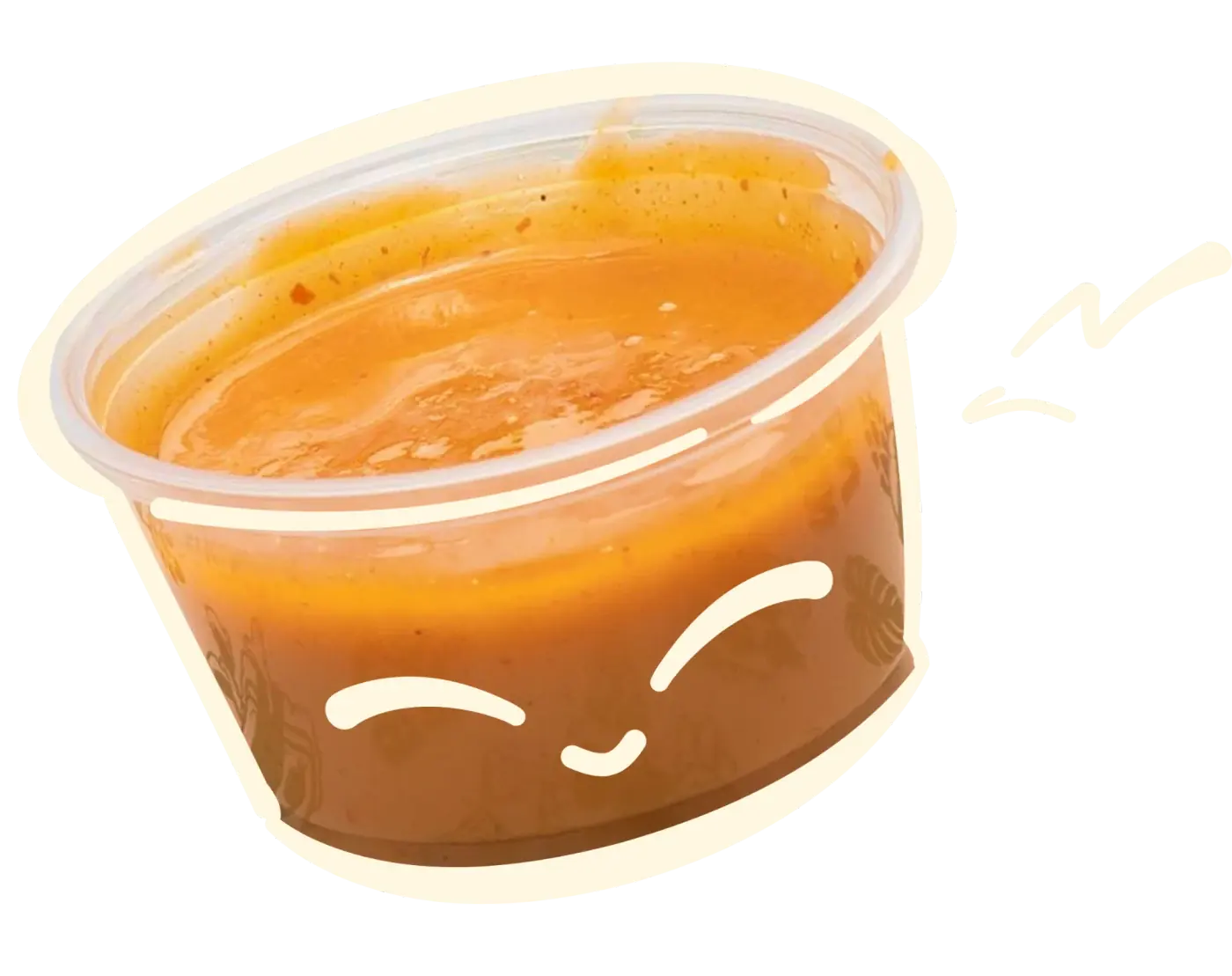 A cup of Shootz Kimchi Butter with a smiling face
